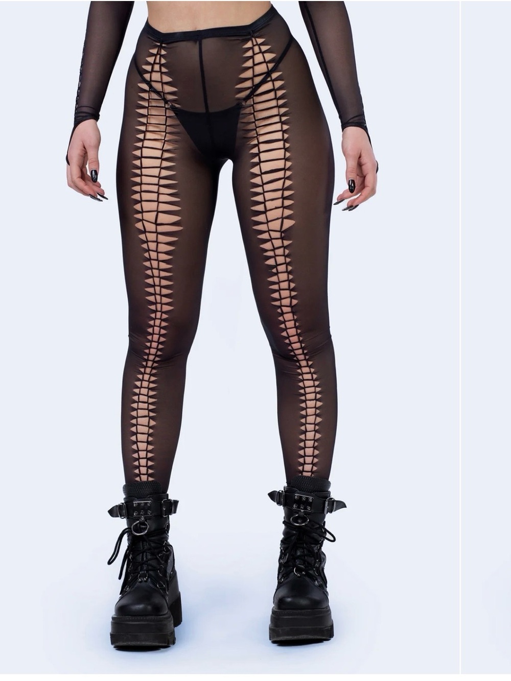 Women's Black Sheer Cutout Leggings - Edgy Mesh Design